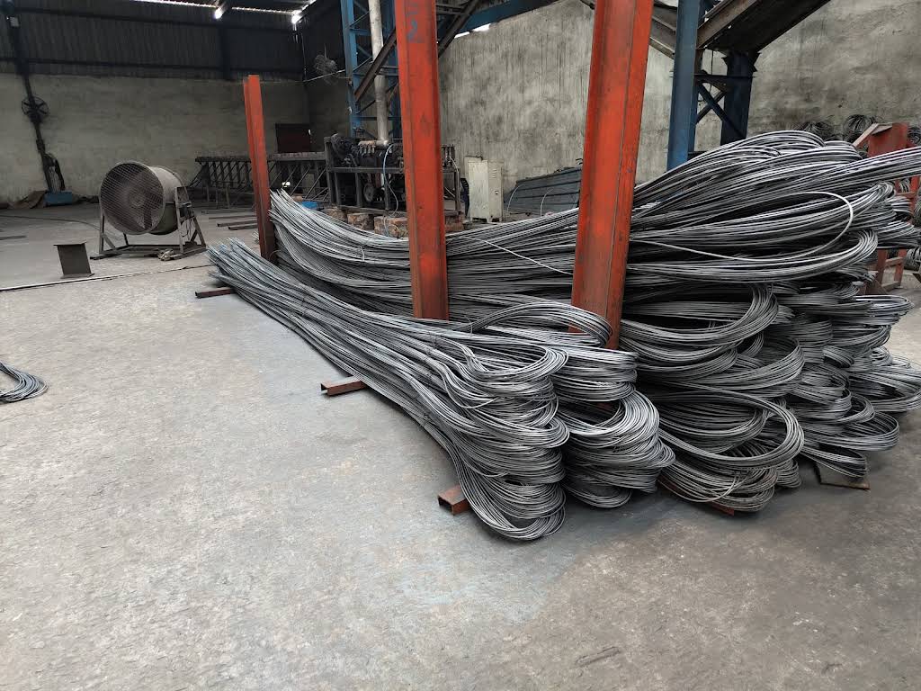 Steel wire rod coils in warehouse